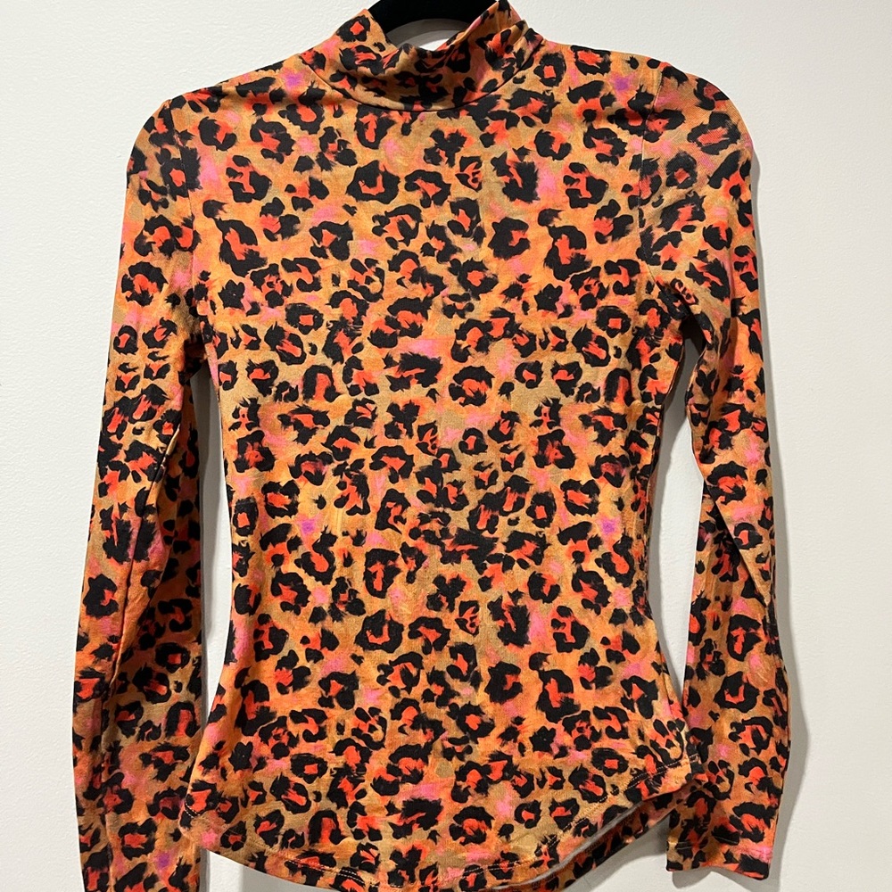 French Connection Turtle Neck, Animal Print Top